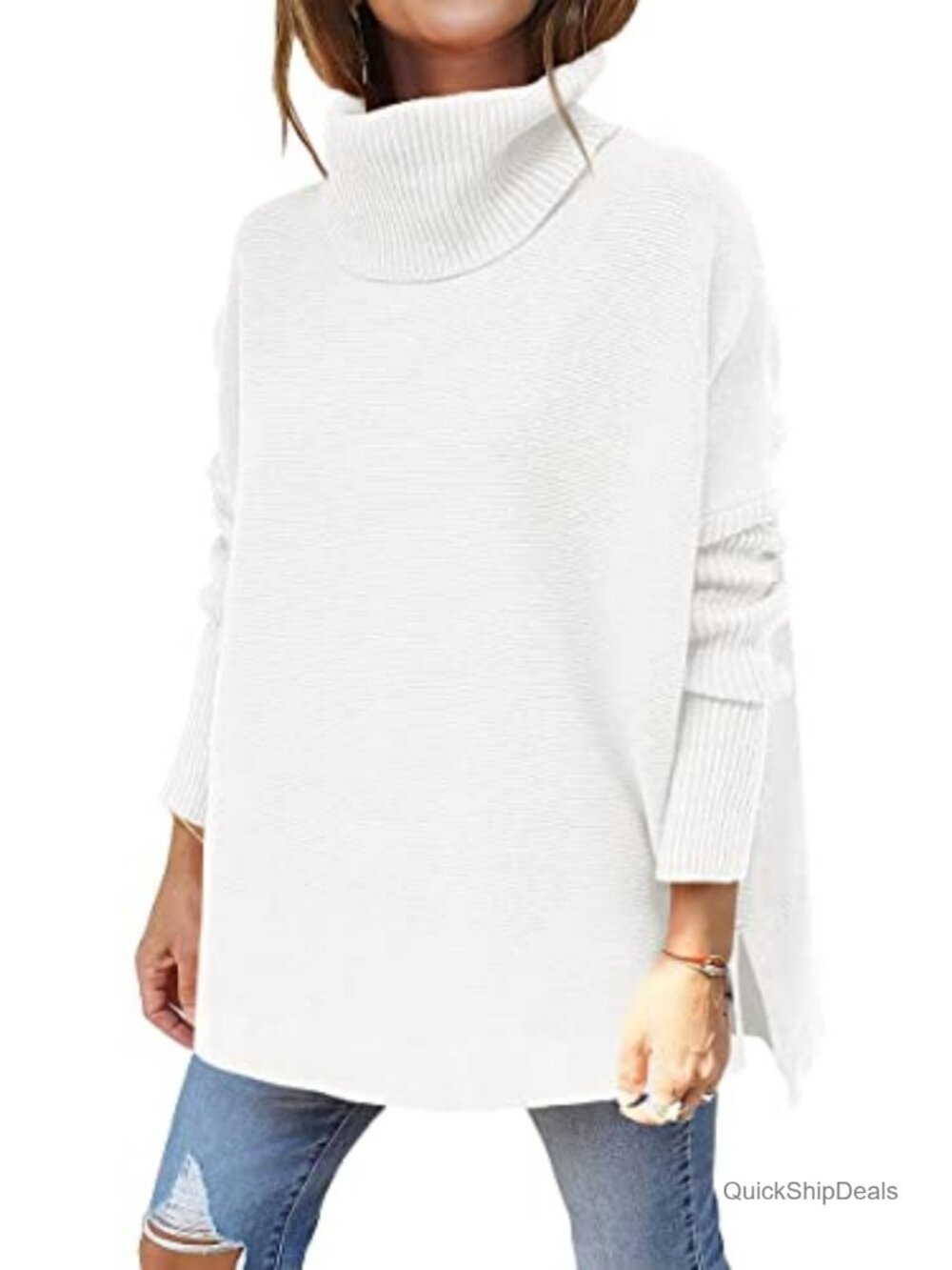 Viscose Blend Oversized Turtleneck Sweater with Batwing Sleeves